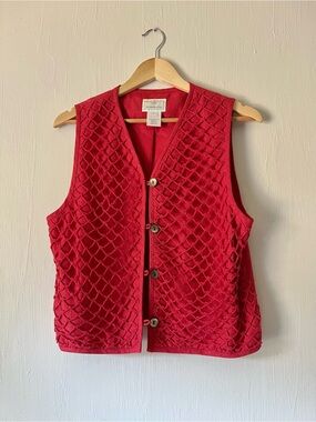 Vintage Susan Bristol Red Textured Lattice Button Front Vest Size: S